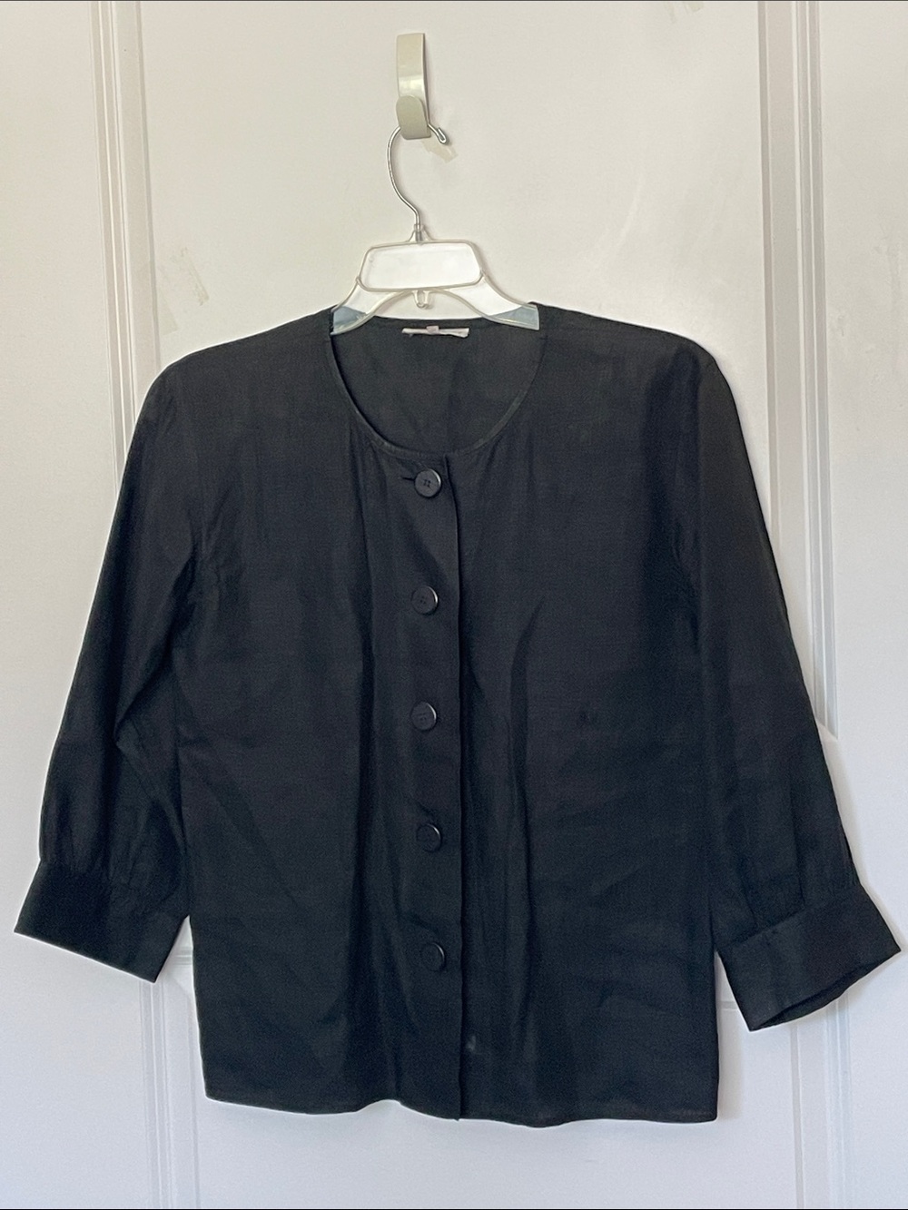 Vintage Saint Laurent Black Button Front Top/Jacket 36 Minimalist Lagenlook Chic